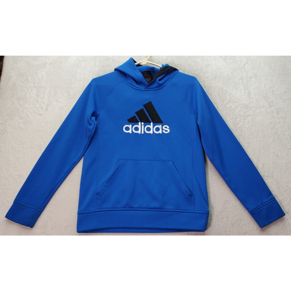 adidas Hoodie Youth‎ Large Blue Polyester Long Sleeve Embroidered Logo Pullover - Picture 1 of 10